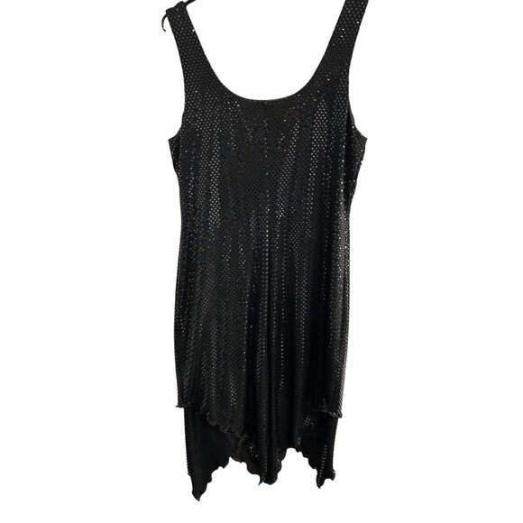 Vintiage Teddi Evening Black Sequined Sharkbite Hem Whimsygoth Dress Size 16 - Picture 2 of 8
